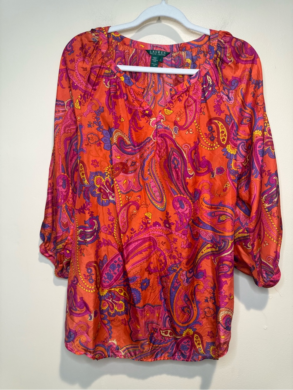 Lauren Ralph Lauren 100% silk paisley blouse size large
